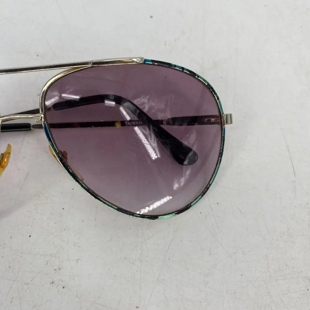 Vintage Opti Ray Aviator Sunglasses Turquoise Crackle Frame Gradient Lens